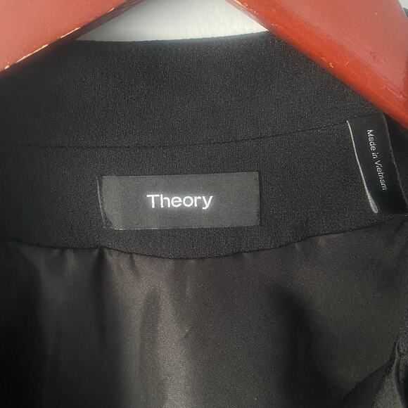 Theory Womens Jacket Black Kensington Crepe Draped Peplum Blazer Size 6 - Picture 4 of 8